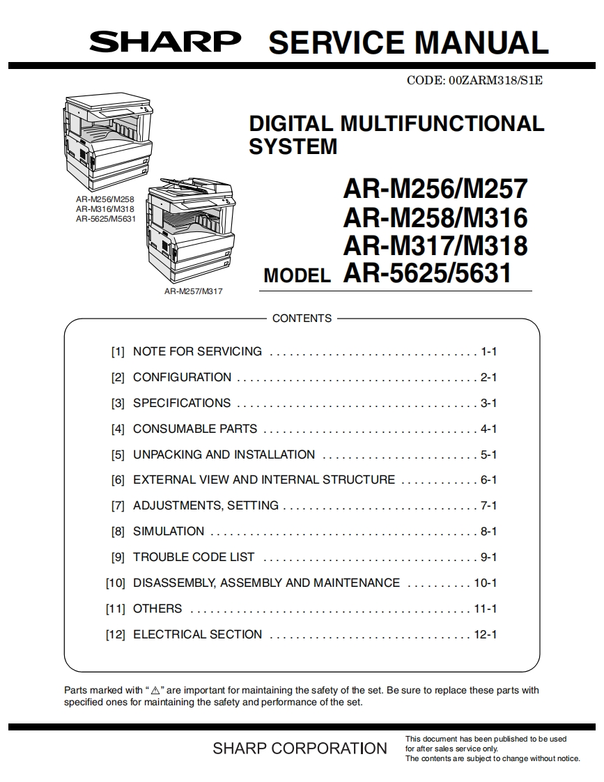 Sharp-AR-M256---M257---M258---M316---M317---M318---5625---5631-维修维护手册