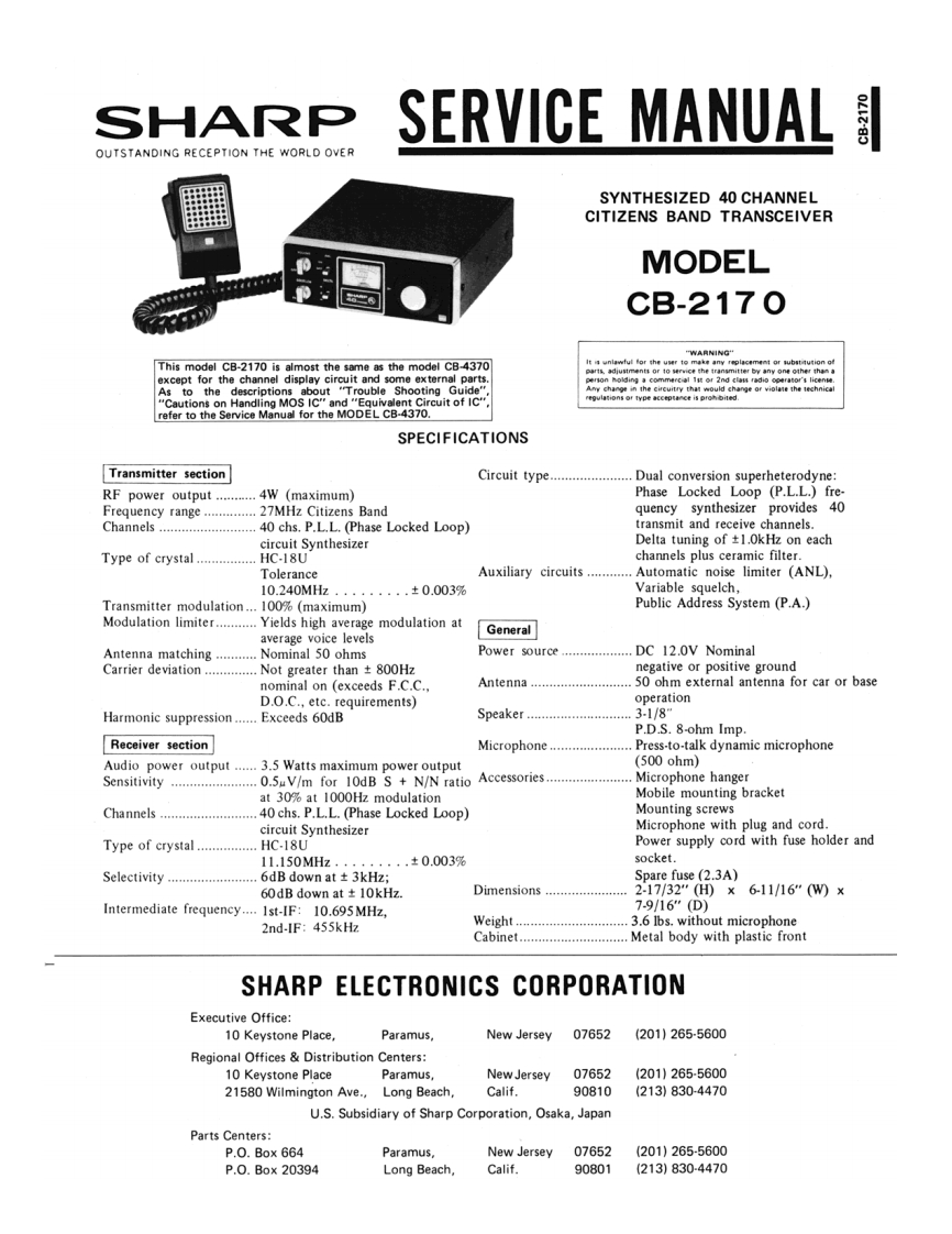 Sharp_CB-2170_Service_Manual维修手册含电器原理图