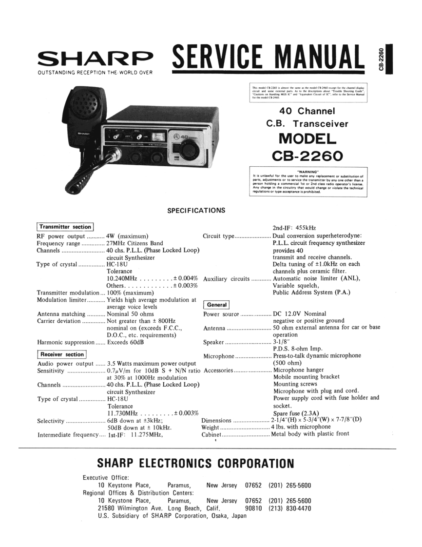 Sharp_CB-2260_Service_Manual维修手册含电器原理图