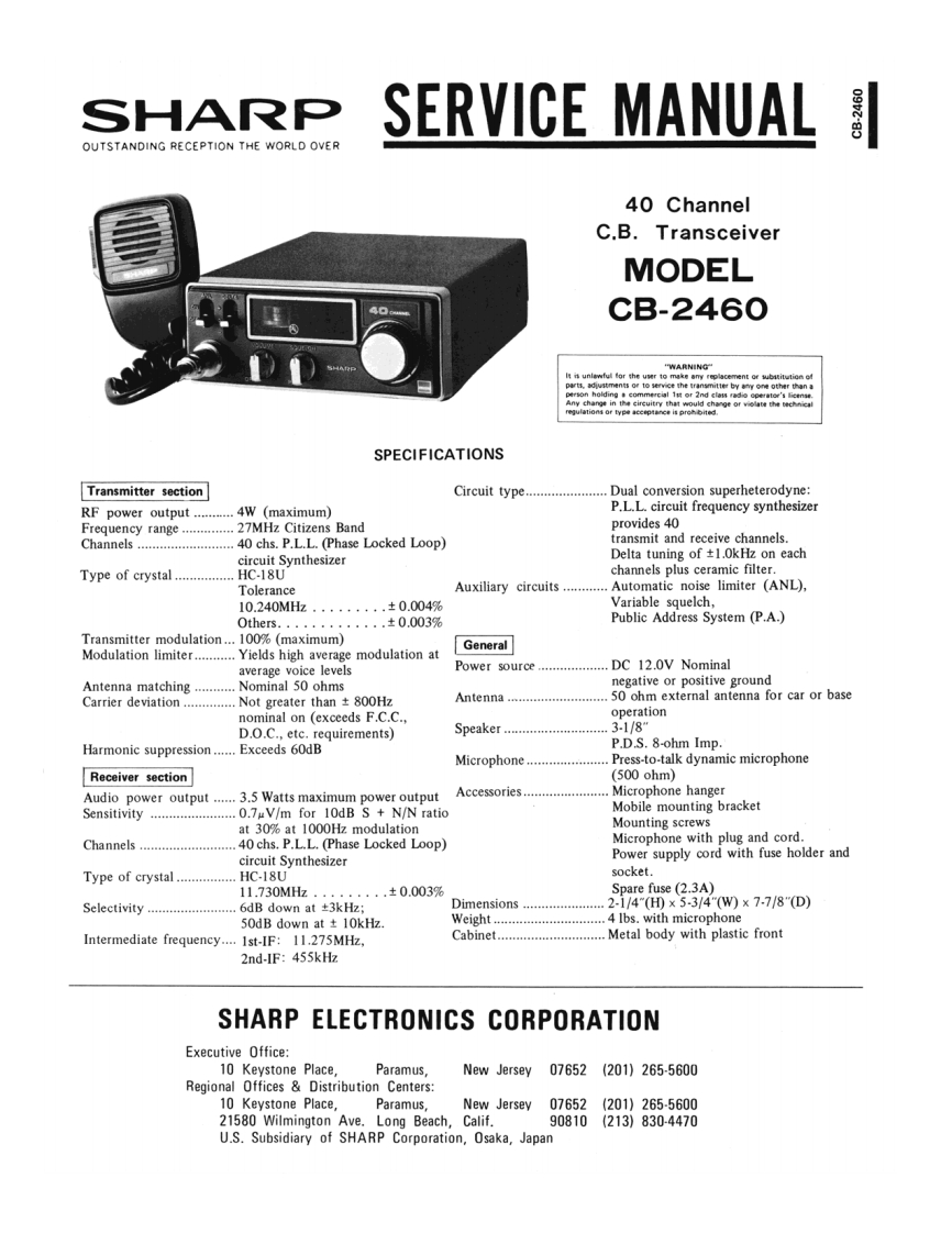 Sharp_CB-2460_Service_Manual维修手册含电器原理图