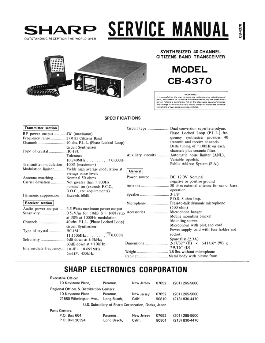 Sharp_CB-4370_Service_Manual维修手册含电器原理图