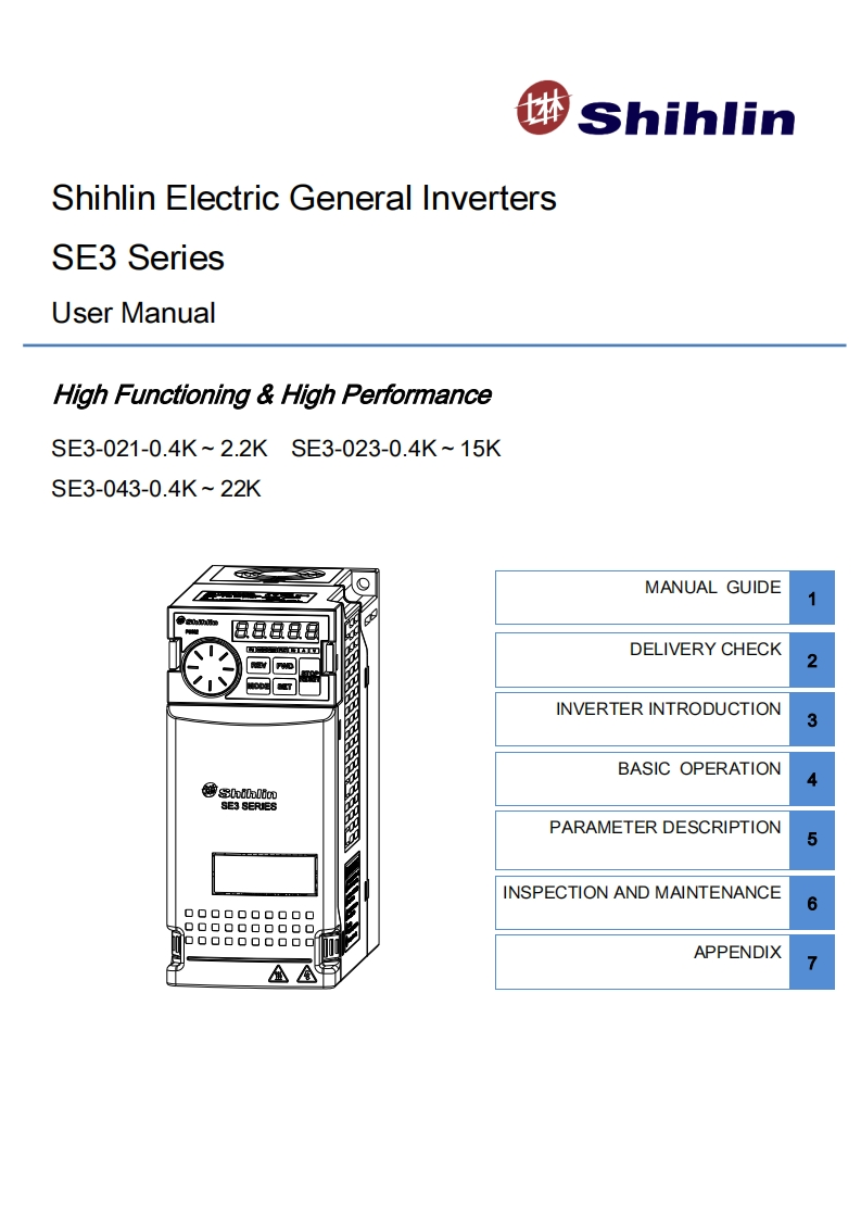 Shihlin-SE3-Manual变频器操作说明书手册-V1.08-ENG