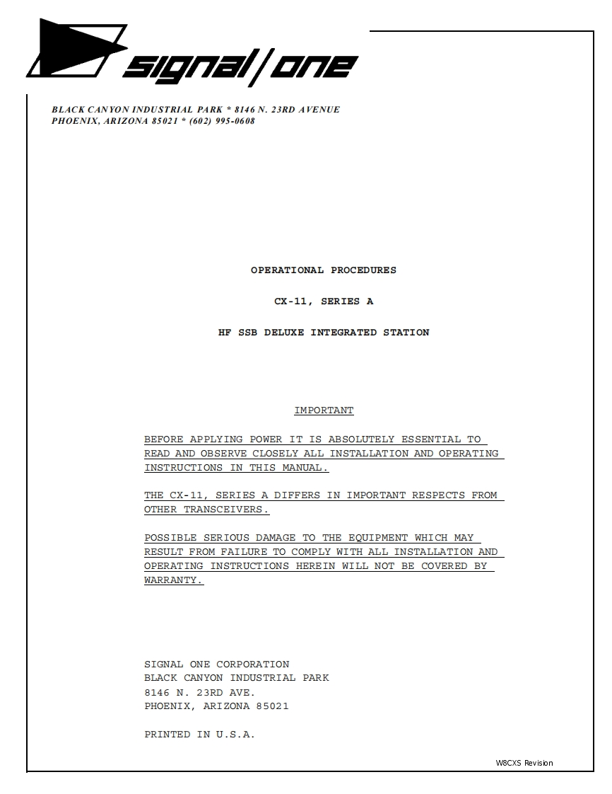 Signal-One_CX11A-(Manual操作说明书手册)