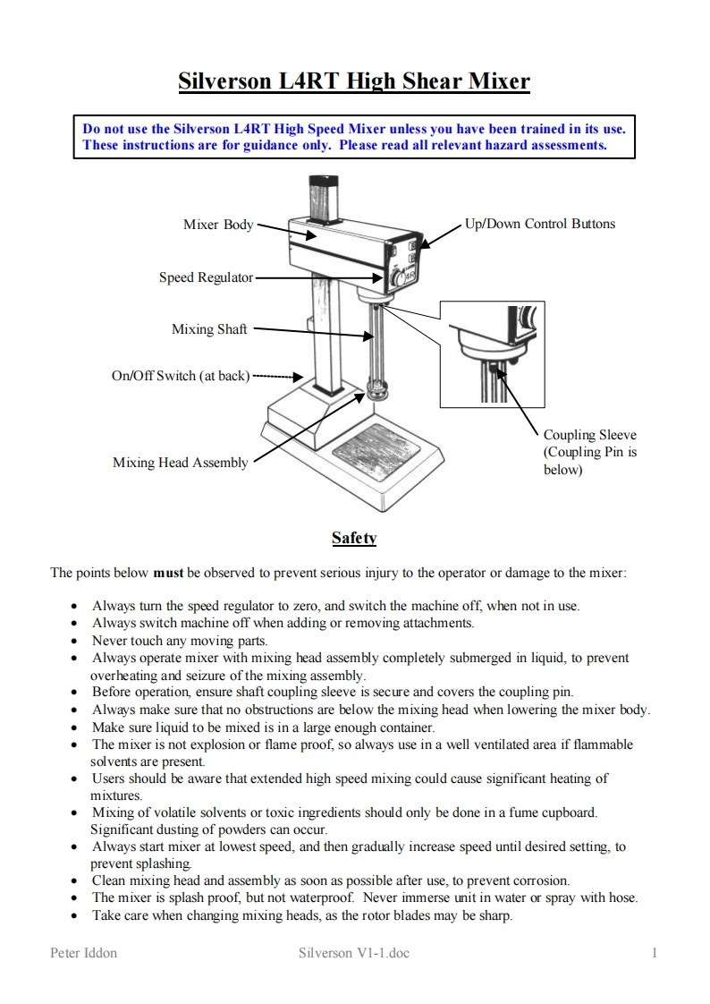 Silverson-L4RT-Mixer-操作说明书手册