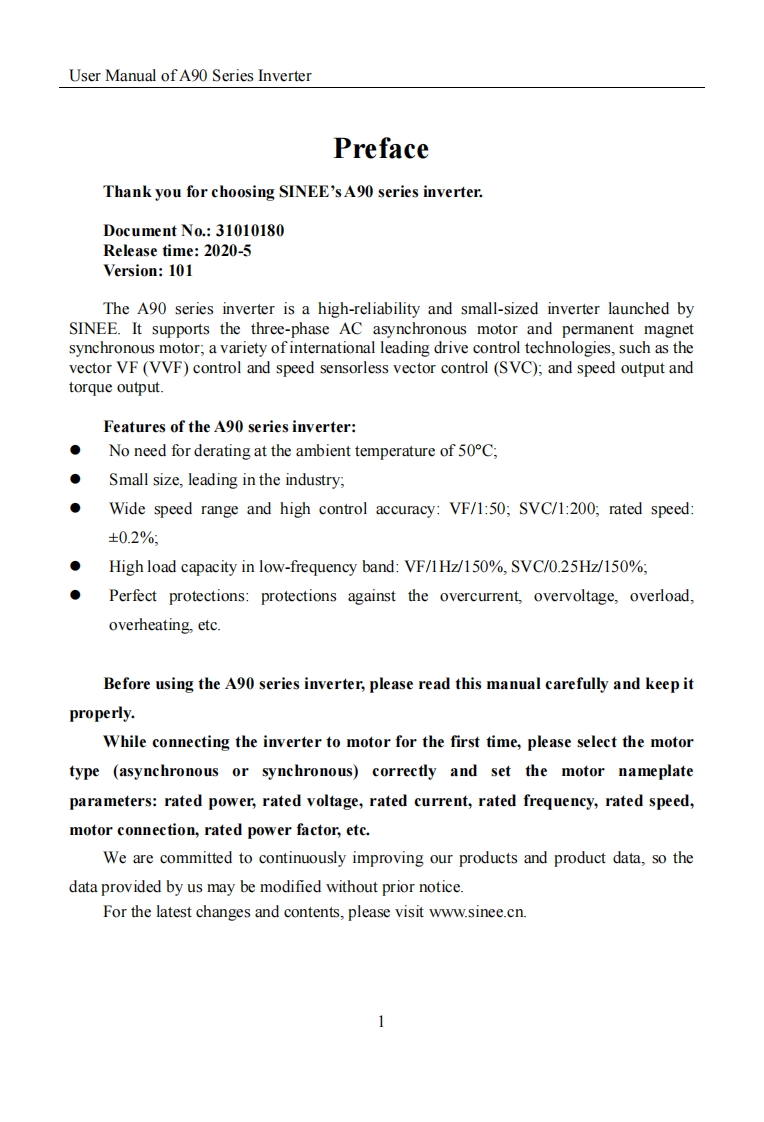 Sinee-A90-Manual变频器操作说明书手册-ENG