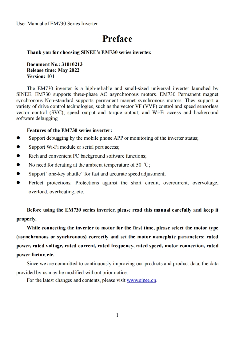 Sinee-EM730-Manual变频器操作说明书手册-ENG