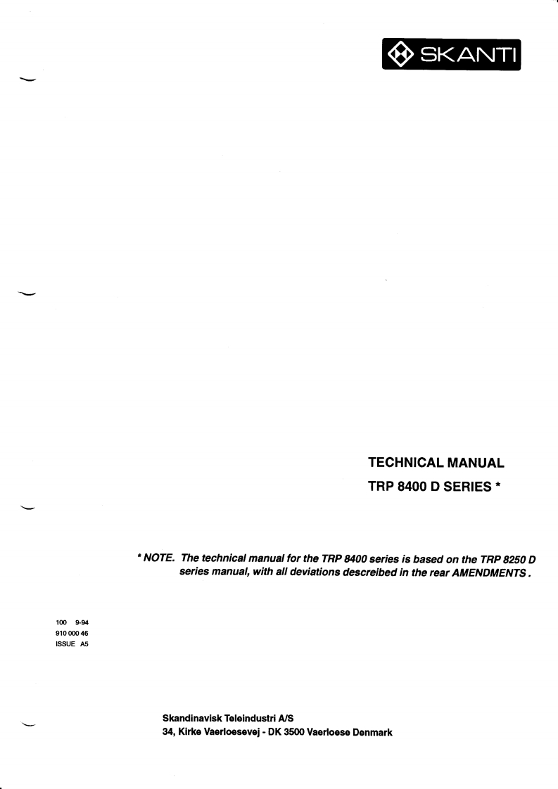 Skanti_TRP-8400D_Technical_Manual操作说明书手册