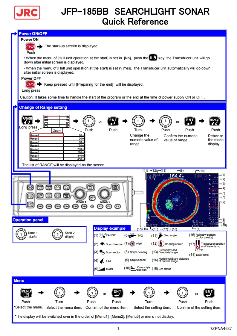 Sonar-JRC-JFP-185BB-快速操作说明书手册--26-7-2016
