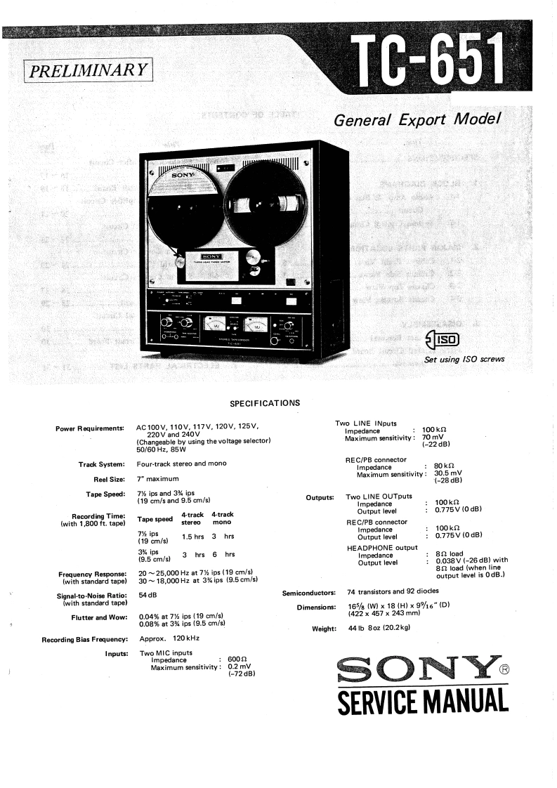 SonyTC651ServiceManual维修电器原理图手册
