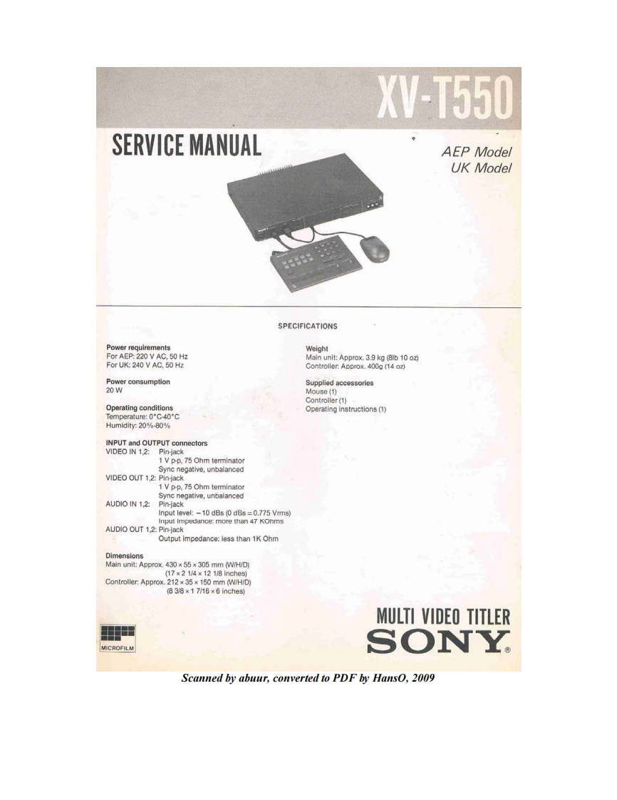 SonyXVT550MultiVideoTitler维修手册电气原理图