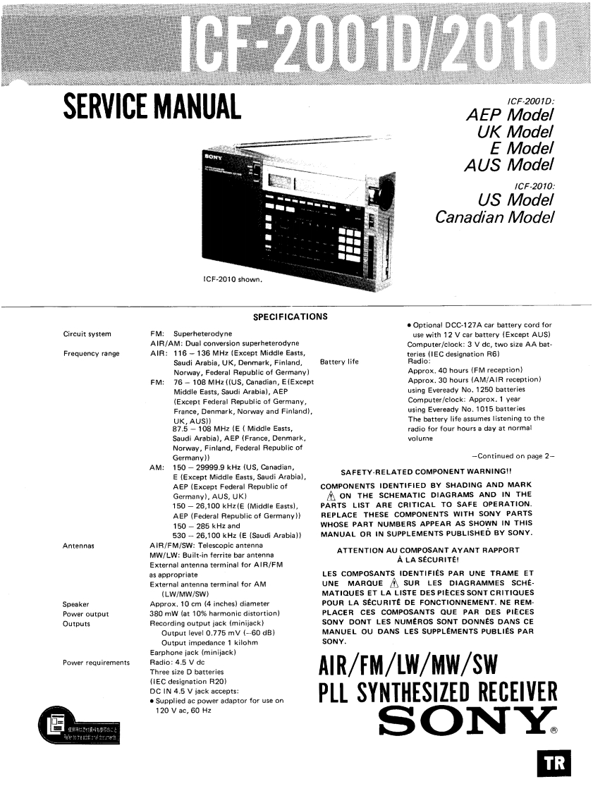 Sony_ICF-2001D_ICF-2010_维修维护电器原理图手册