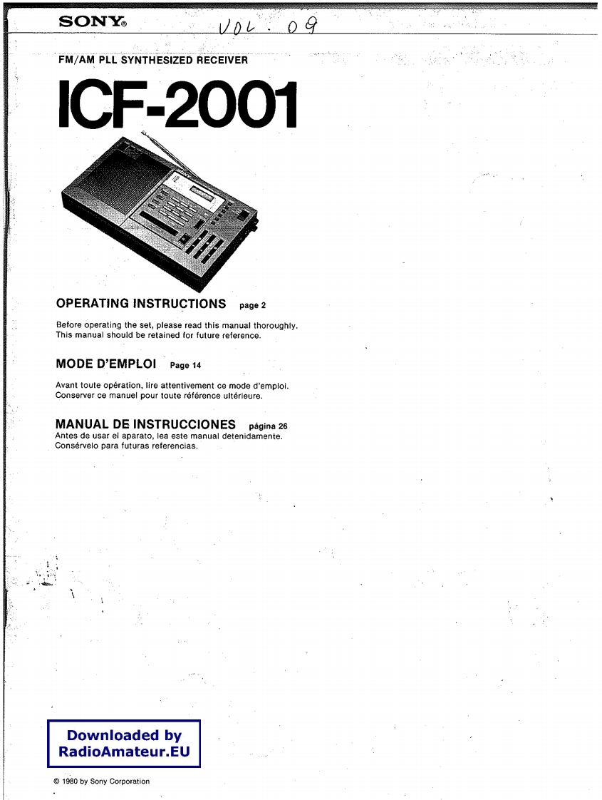 Sony_ICF-2001_使用说明书手册