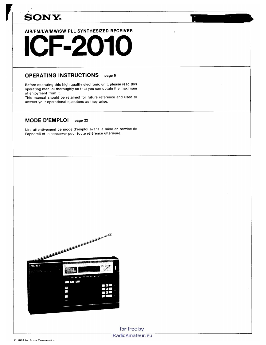 Sony_ICF-2010_使用说明书手册