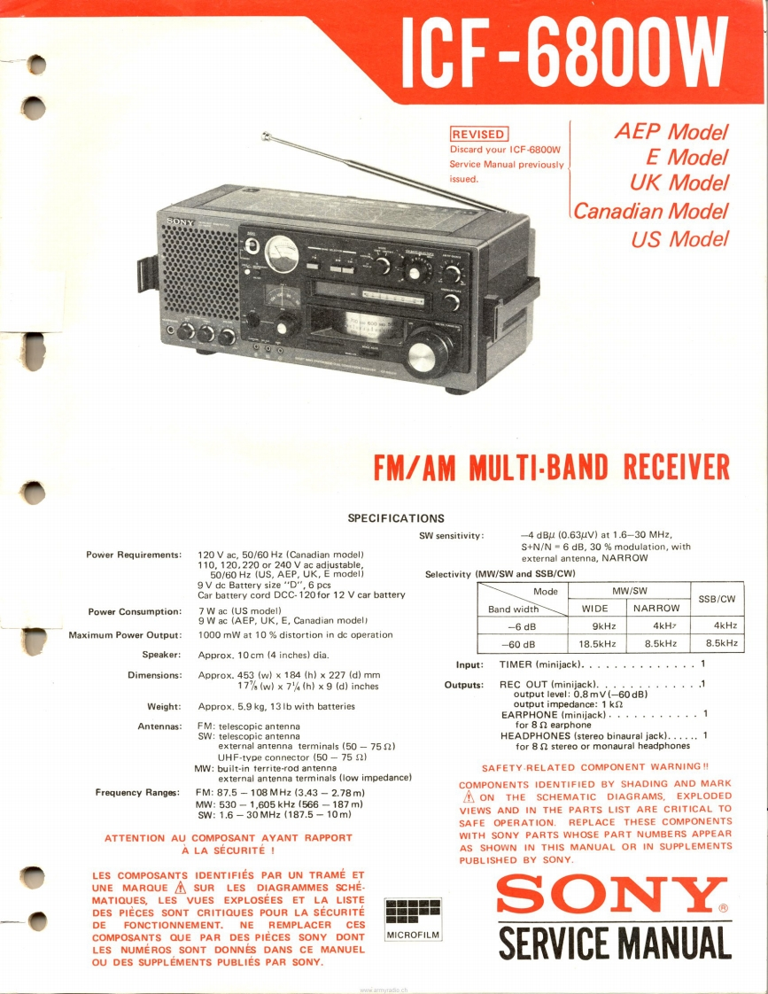 Sony_ICF-6800W_维修维护电器原理图手册