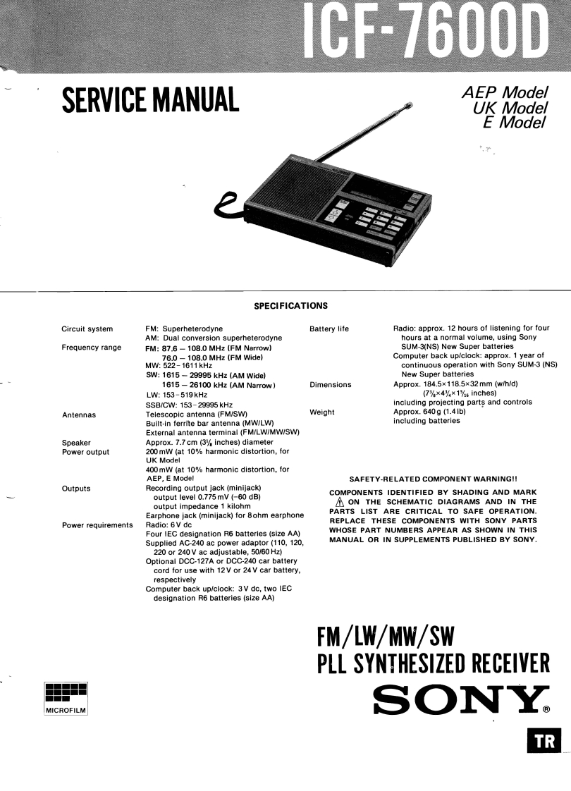 Sony_ICF-7600D_维修维护电器原理图手册