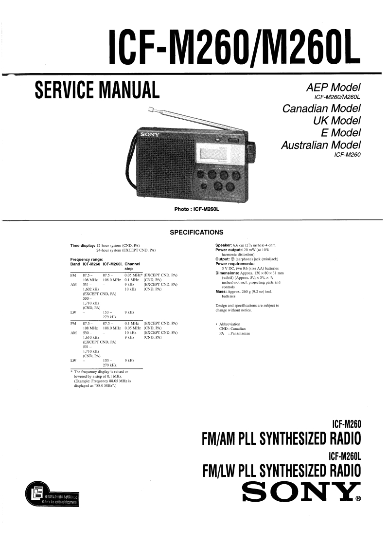Sony_ICF-M260_ICF-M260L_维修维护电器原理图手册