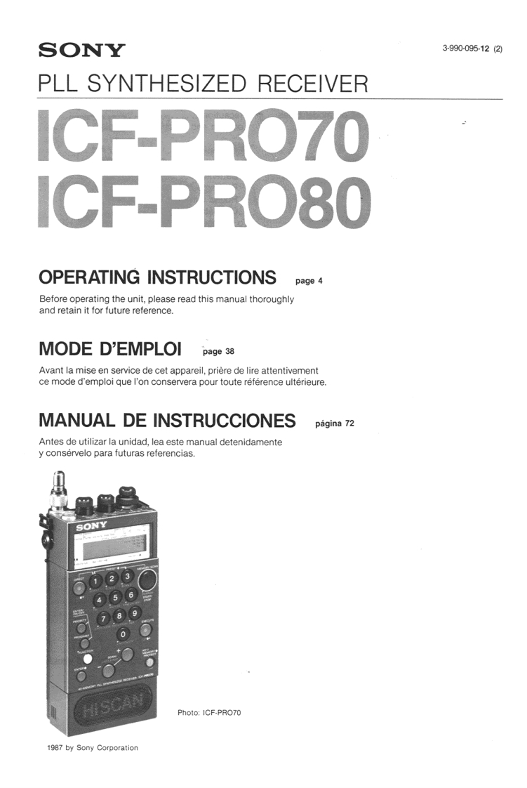 Sony_ICF-Pro70_ICF-Pro80_使用说明书手册
