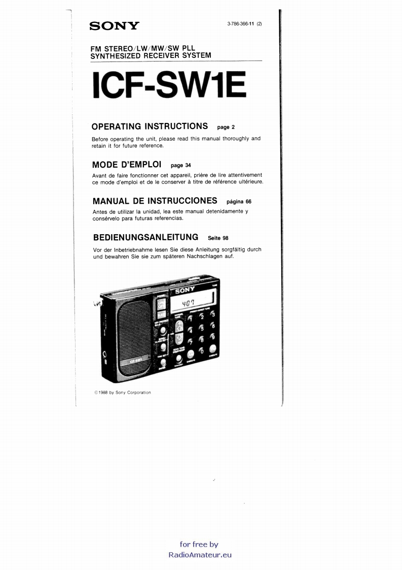 Sony_ICF-SW1E_user操作说明书手册