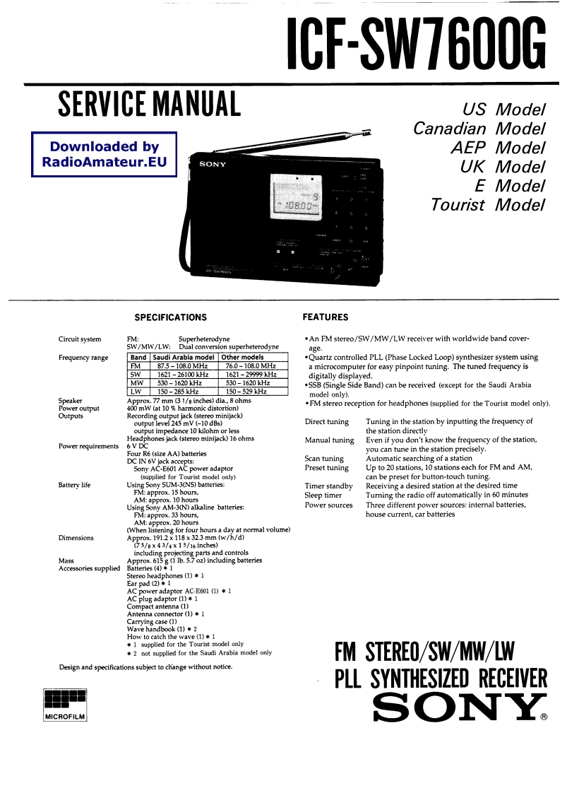 Sony_ICF-SW7600G_serv维修手册含电器原理图