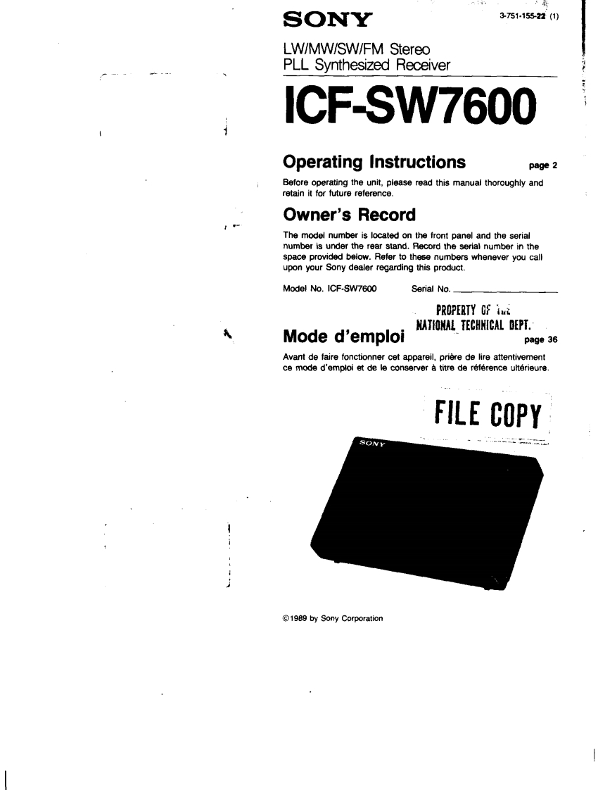 Sony_ICF-SW7600_使用说明书手册_1989