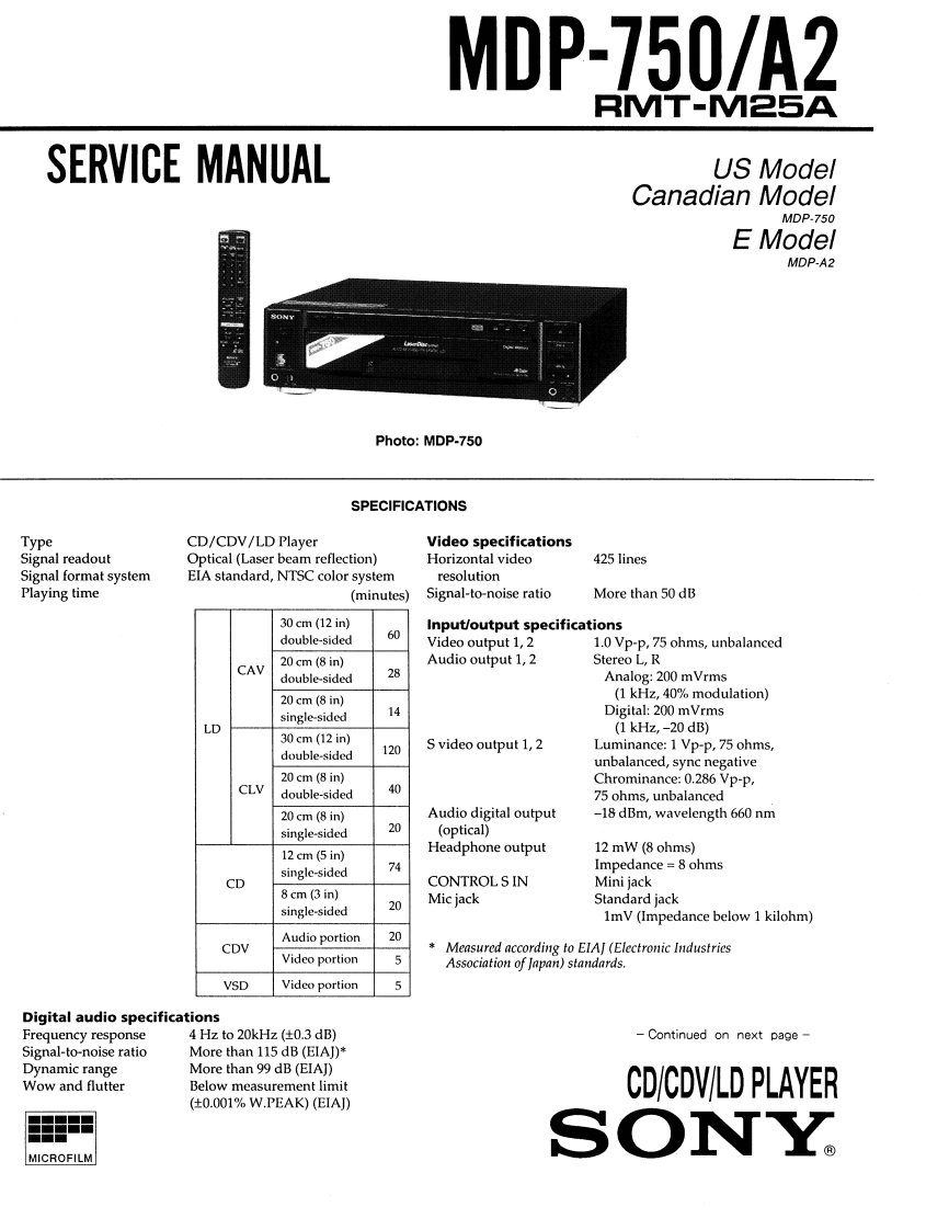 Sony_MDP-750_MDP-A2_Service.Manual维修手册-找手册网