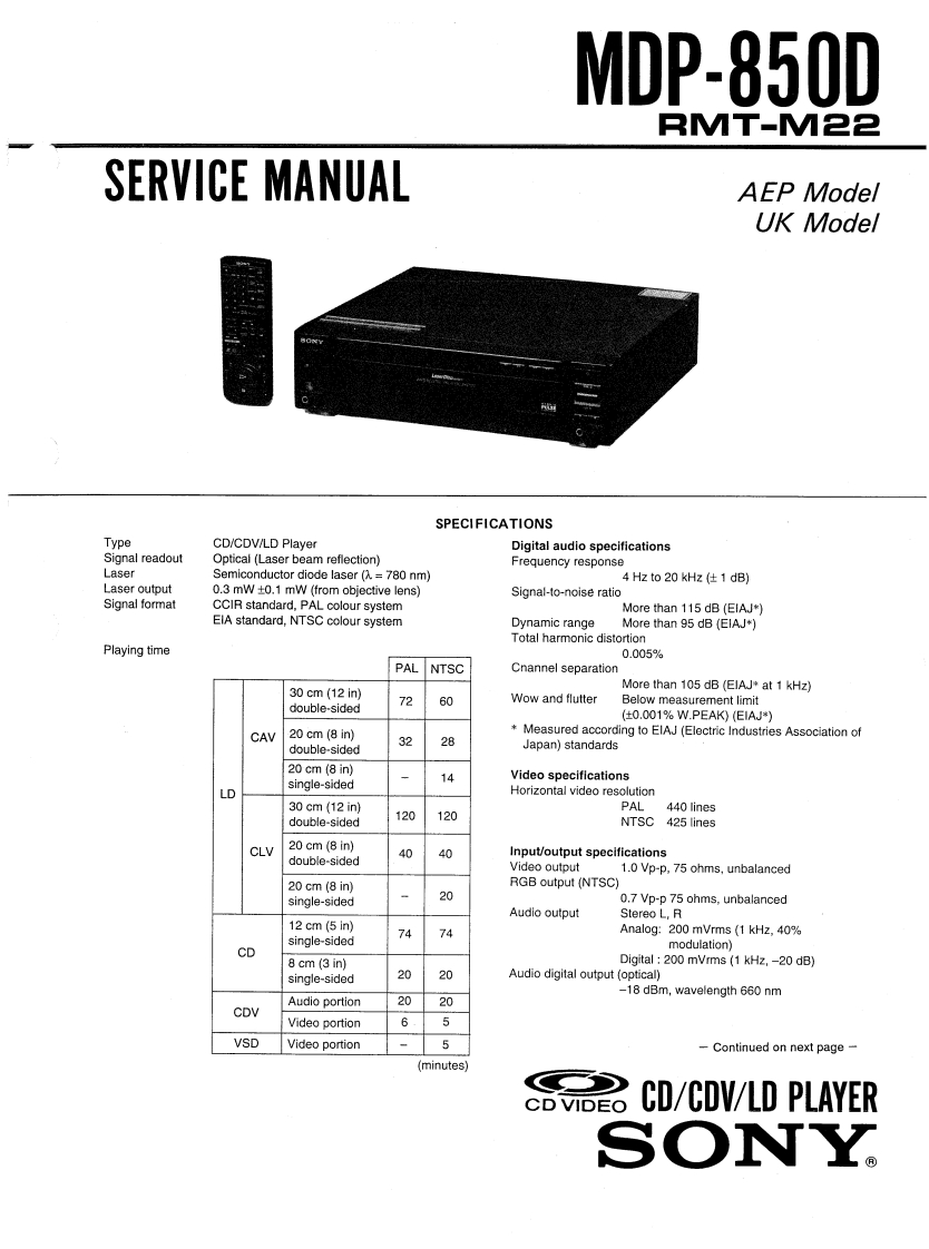 Sony_MDP-850D_Service.Manual维修手册电器原理图