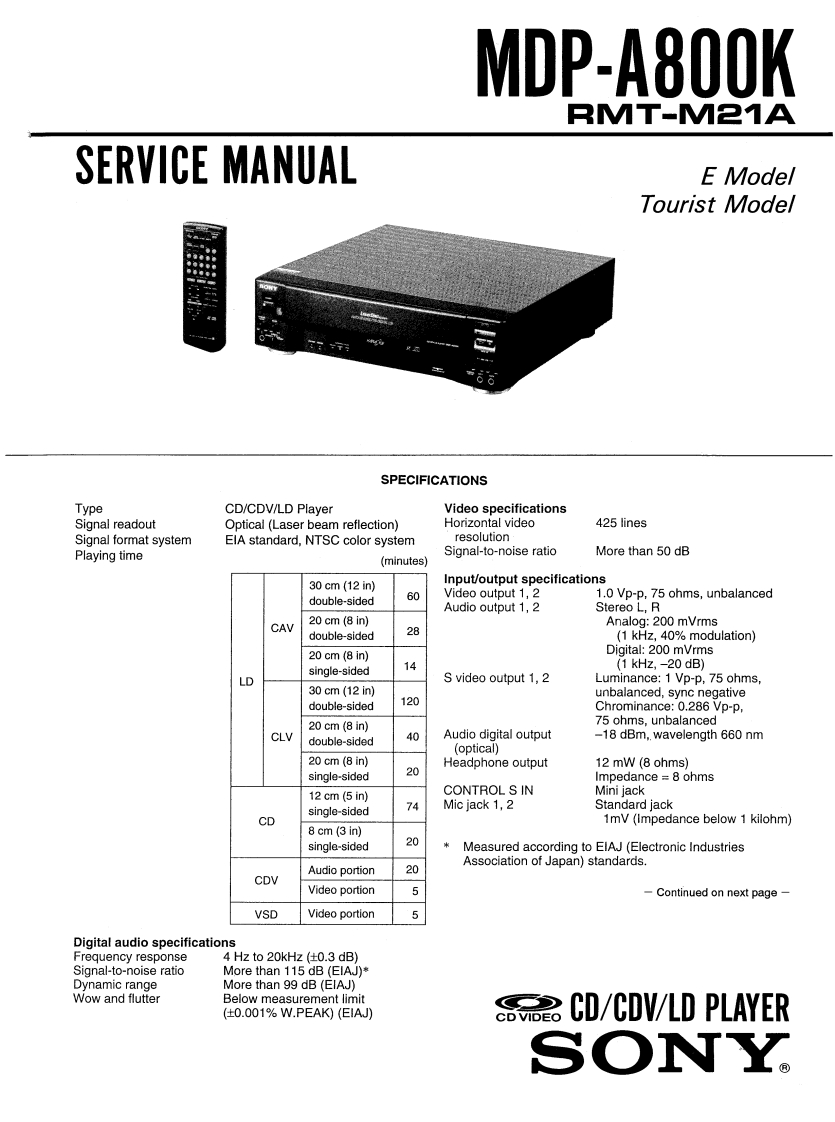 Sony_MDP-A800K_Service.Manual维修手册电器原理图