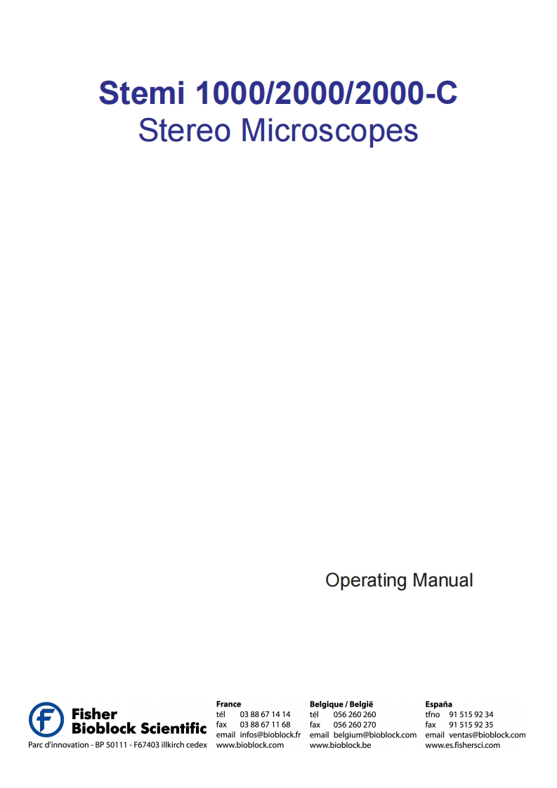 Stemi1000-2000-2000CStereomicroscope操作说明书手册