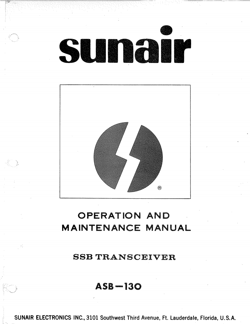 Sunair_ASB-130_维修维护电器原理图手册_使用说明书手册
