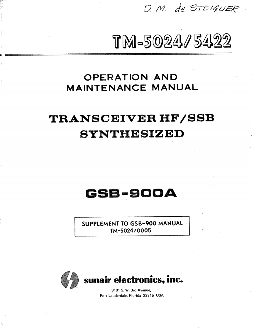 Sunair_GSB-900A_维修维护电器原理图手册_使用说明书手册_1977