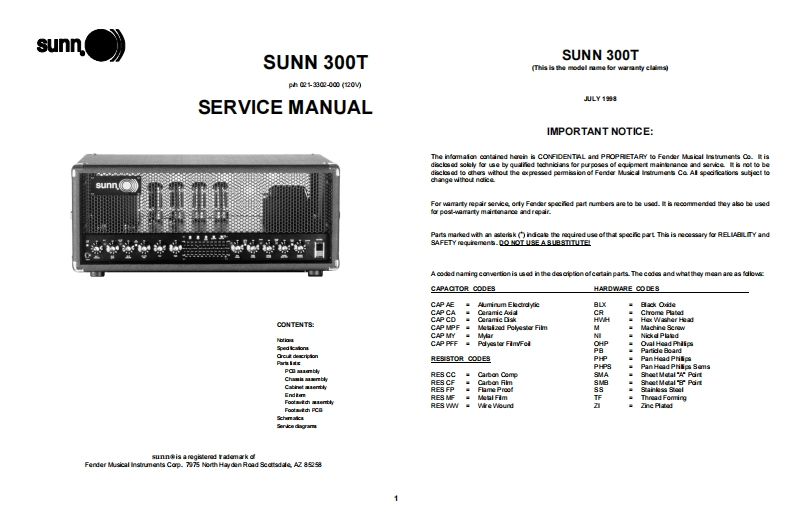 Sunn_300t_service_manual维修手册含电器原理图