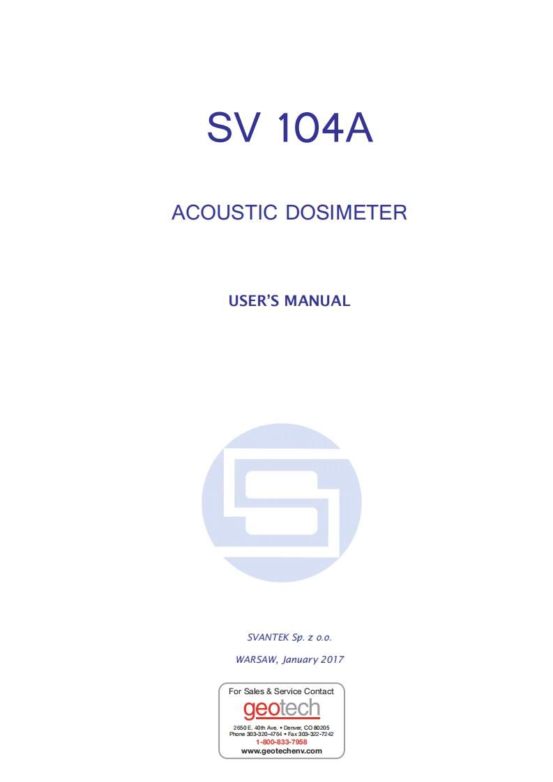 Svantek_SV104A_User_使用说明书手册