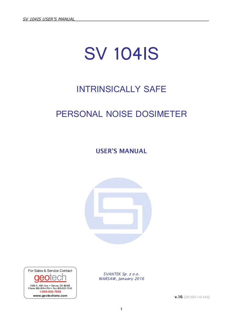 Svantek_SV104IS_User_使用说明书手册