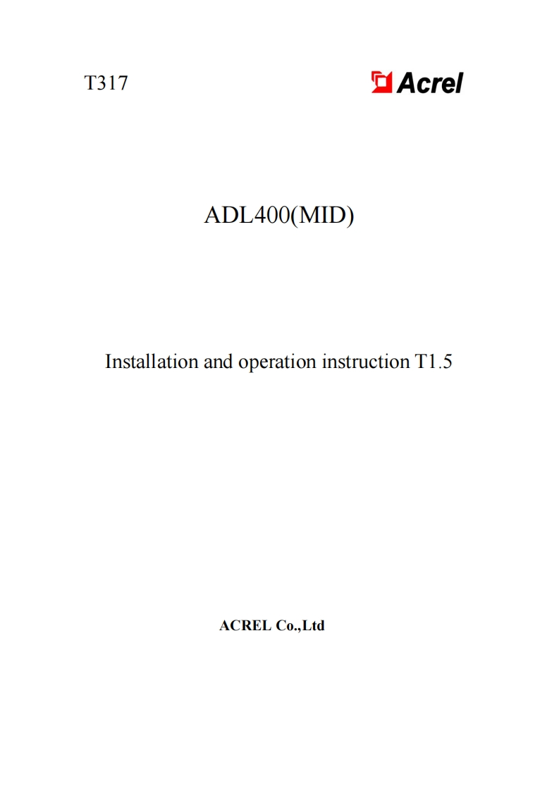 T317ADL400(MID)InstallationandoperationinstructionT1.5(V3.2)