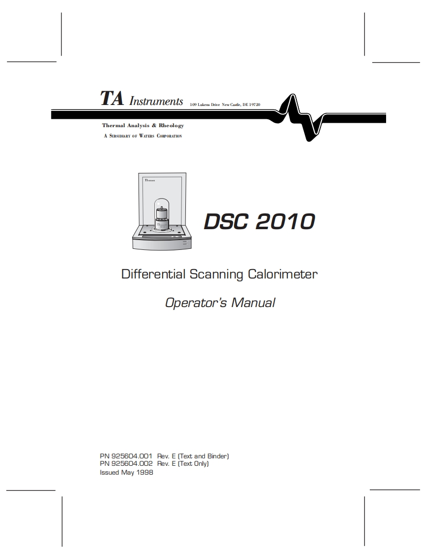 TA-Instruments-DSC2010-User-Manual操作说明书手册