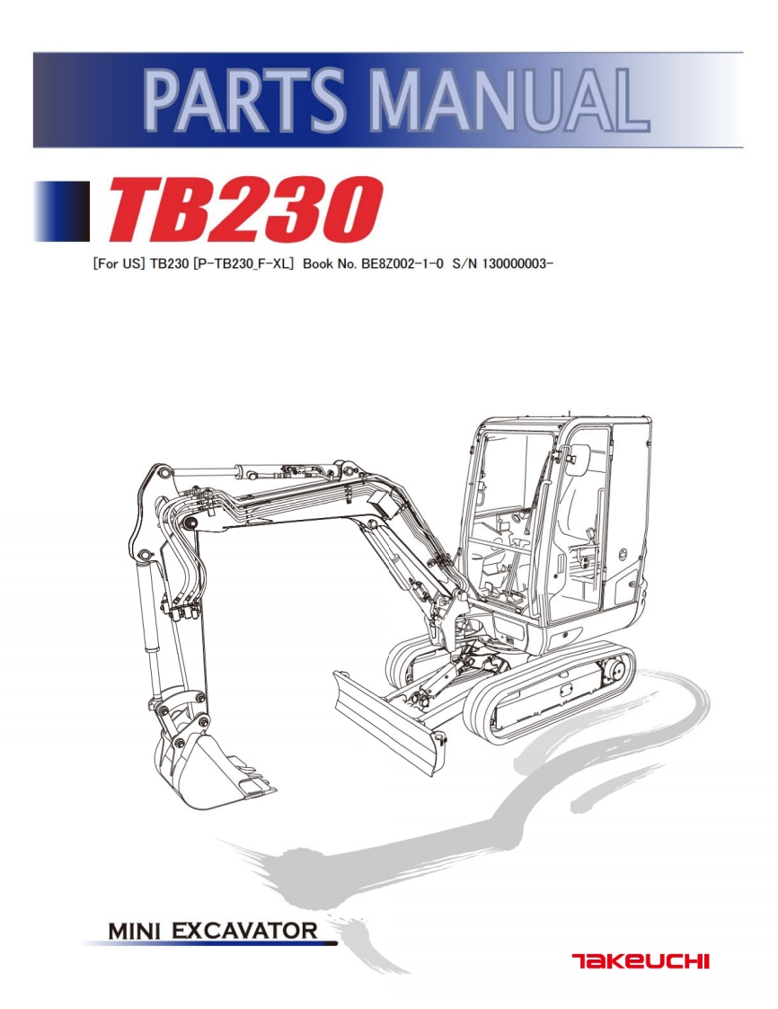 TAKEUCHI-PARTS-MANUALS-TB230-BE8Z002-1-0-SN-130000003-零部件手册备件图册
