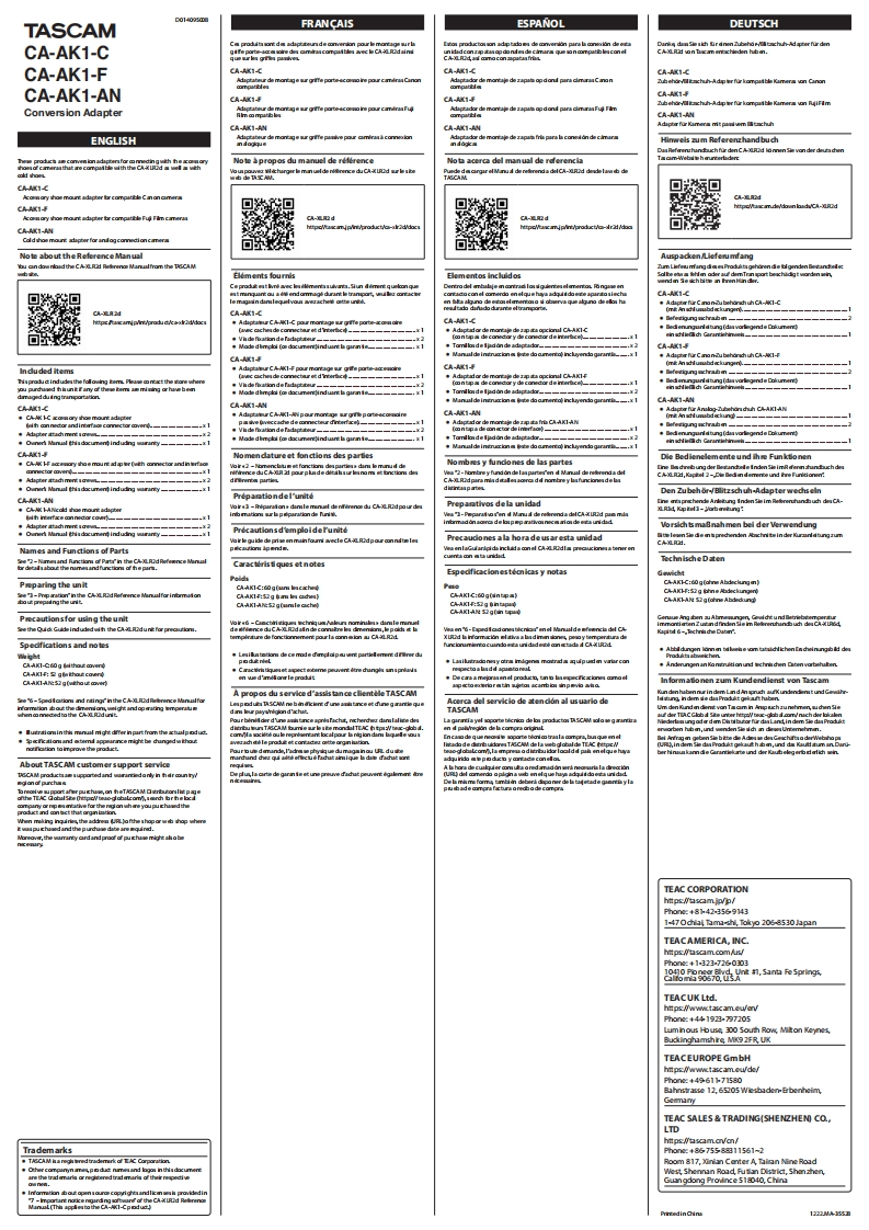 TASCAM-CA-AK1_OM_multi操作说明书手册_RevB