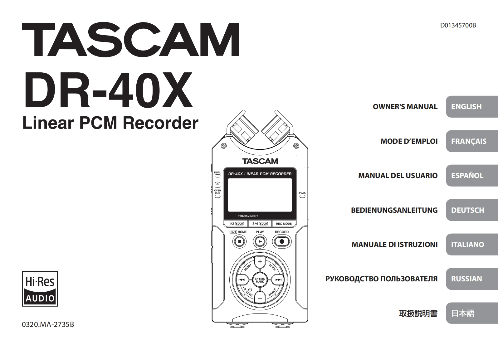 TASCAM-DR-40X_OM_multi操作说明书手册_RevB