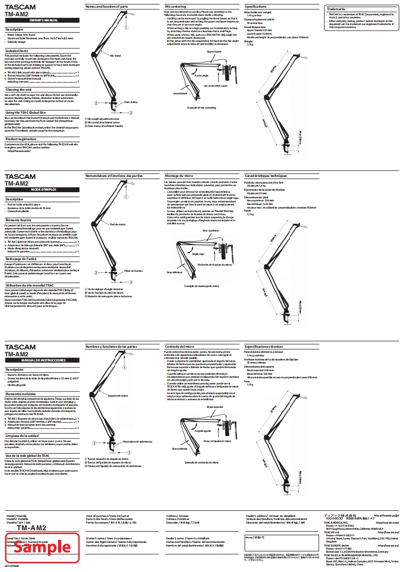 TASCAM-TM-AM2_OM_multi操作说明书手册_vA