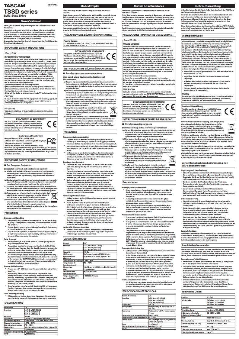 TASCAM-TSSD_Series_OM_multi操作说明书手册