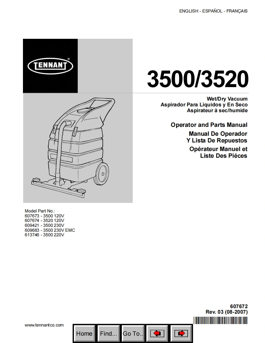 TENNANT-3500-0807操作与维修手册含电器原理图