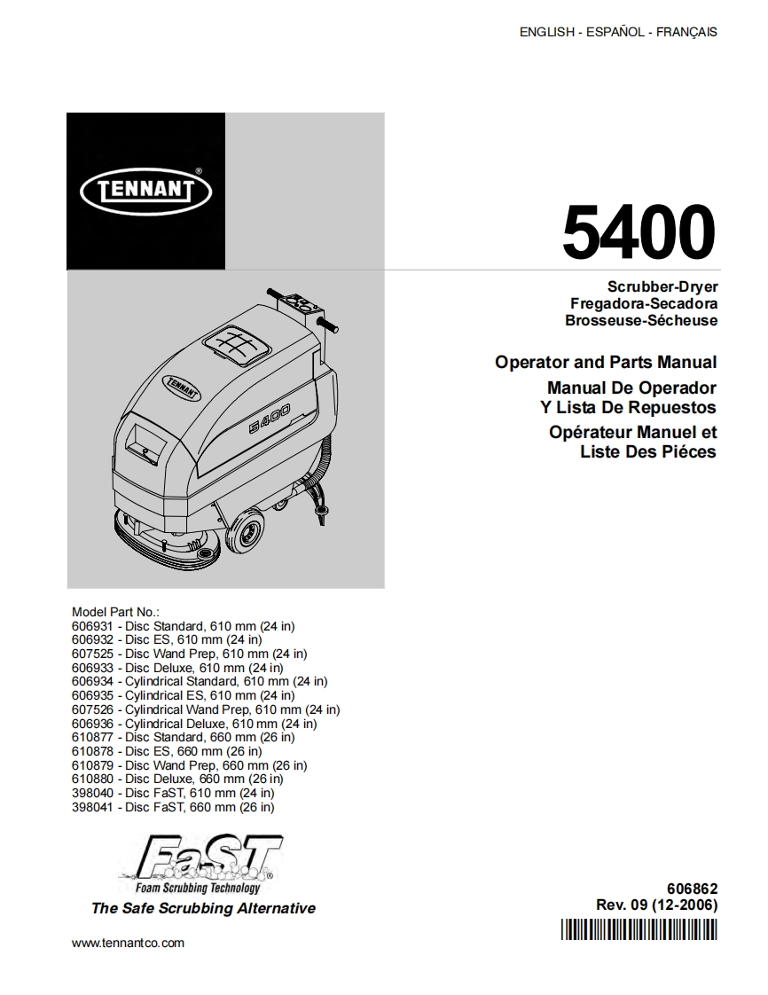 TENNANT-5400-1206操作与维修手册含电器原理图