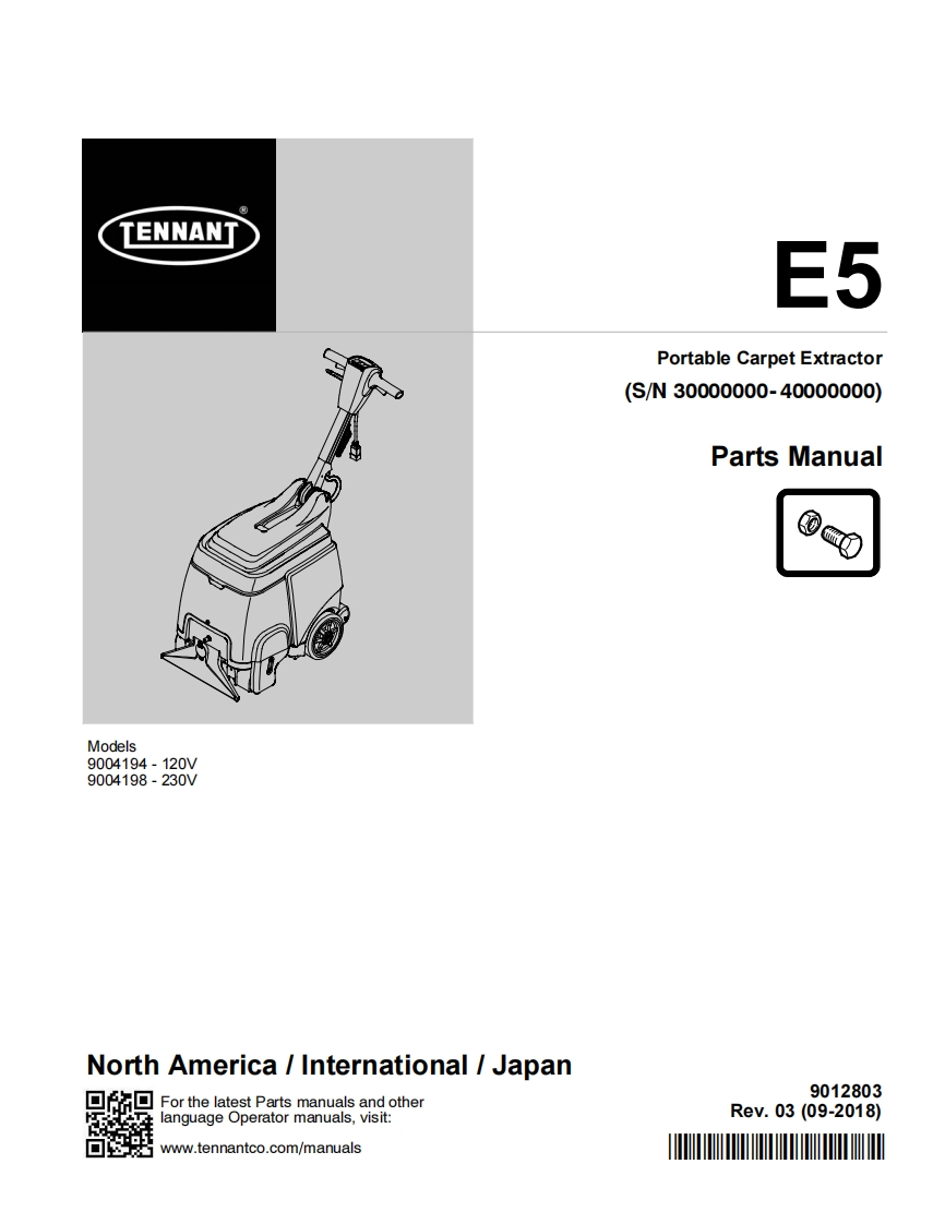 TENNANT-E5-300000-400000-9-18操作与维修手册含电器原理图-找手册网
