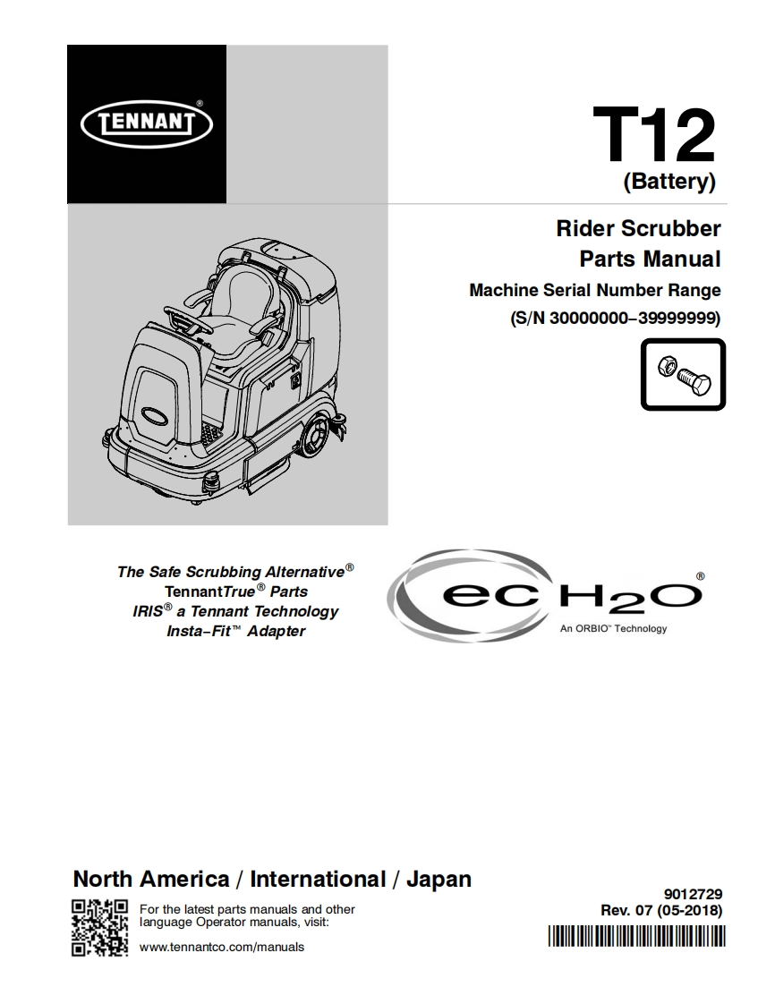 TENNANT-T12-3000000-3999999-5-18操作与维修手册含电器原理图