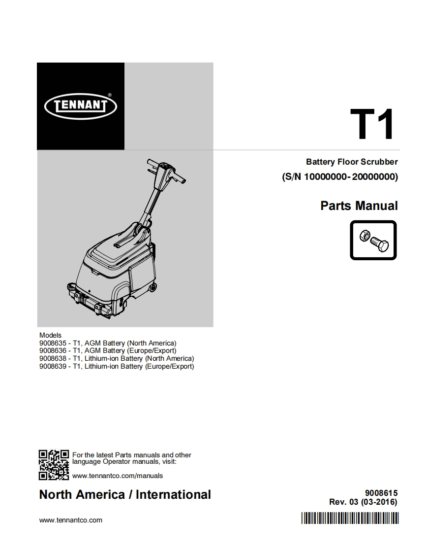 TENNANT-T1B-SN12-0316操作与维修手册含电器原理图