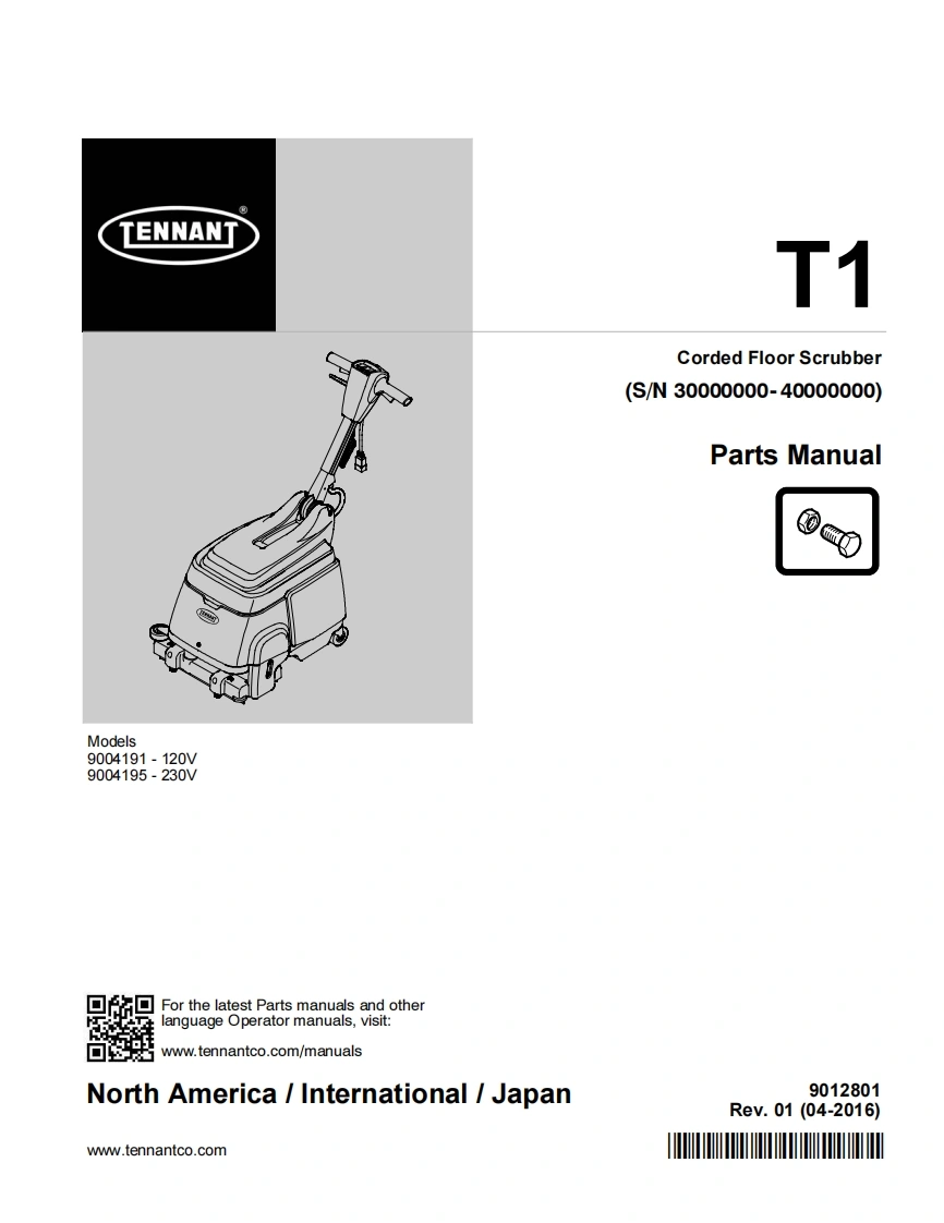 TENNANT-T1E-SN34-0416操作与维修手册含电器原理图-找手册网