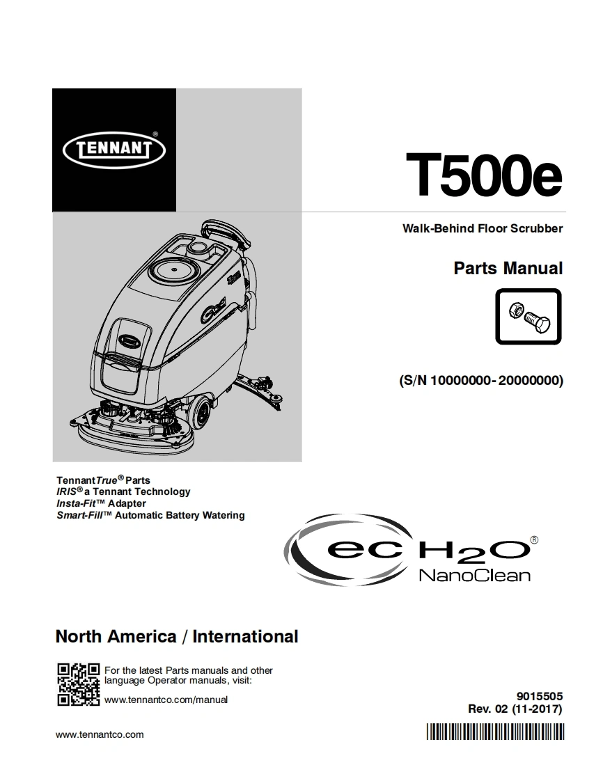 TENNANT-T500e-Parts-Manual-1117-sn10000-20000操作与维修手册含电器原理图