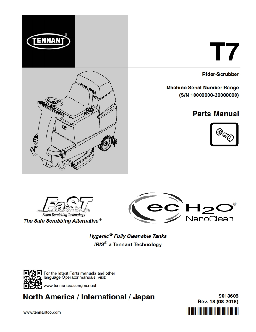 TENNANT-T7-10000-200000SN-8-18操作与维修手册含电器原理图