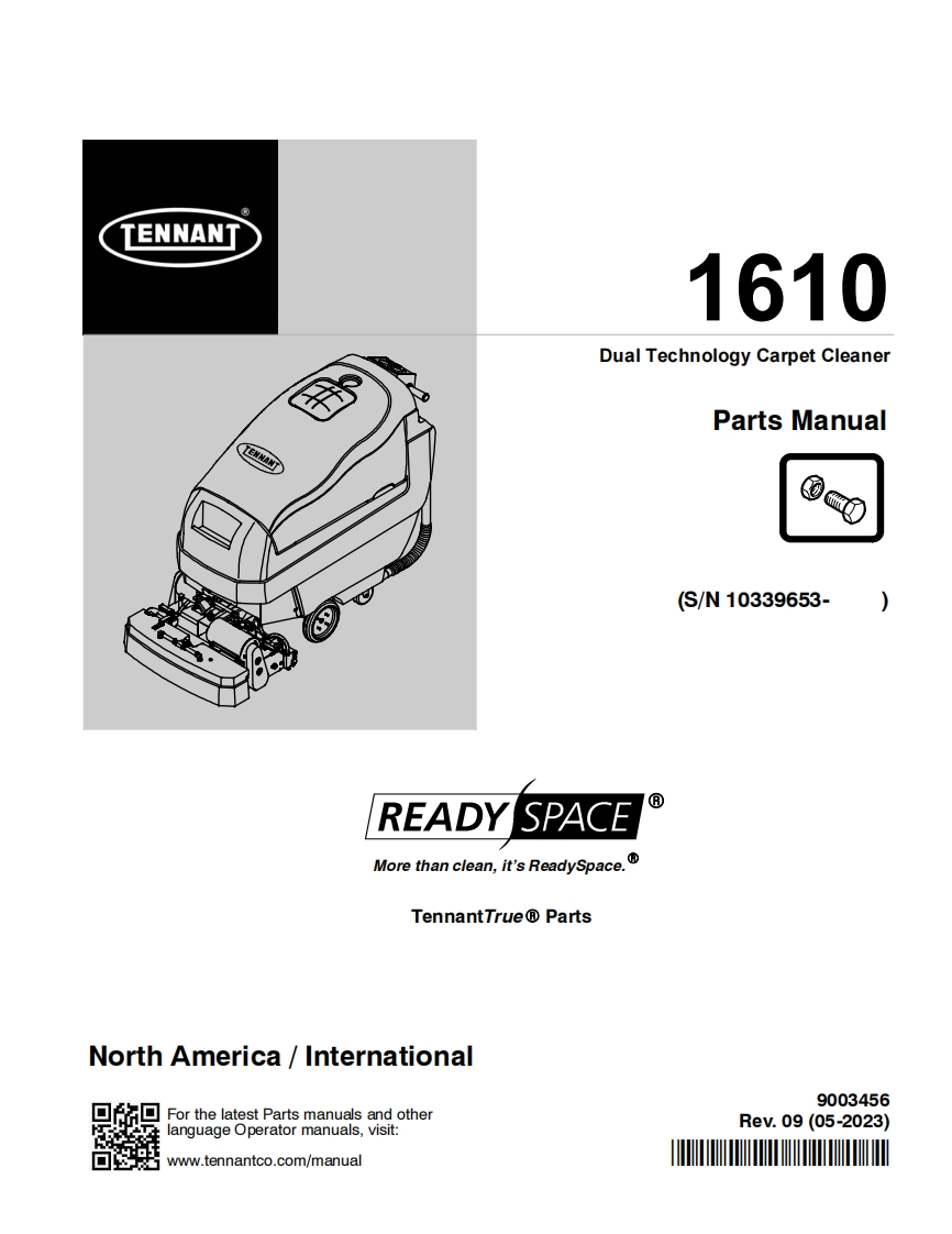 TENNANT坦能1610-Dual-Technology-Carpet-Cleaner-Parts-Manua零部件说明书手册含电器原理图手册