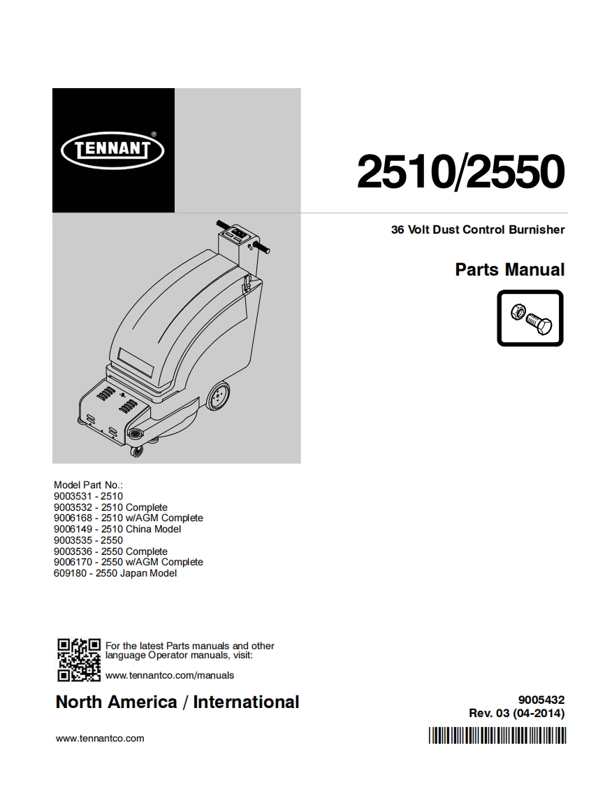 TENNANT坦能2510_2550-36-Volt-Dust-Control-Burnisher-Parts-Manua零部件说明书手册含电器原理图手册